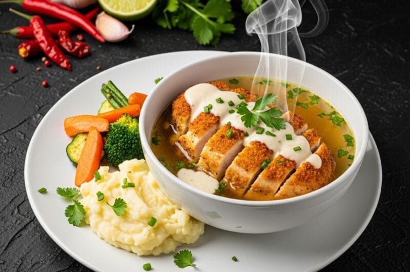 Crispy Parmesan Chicken with Rich Garlic Sauce