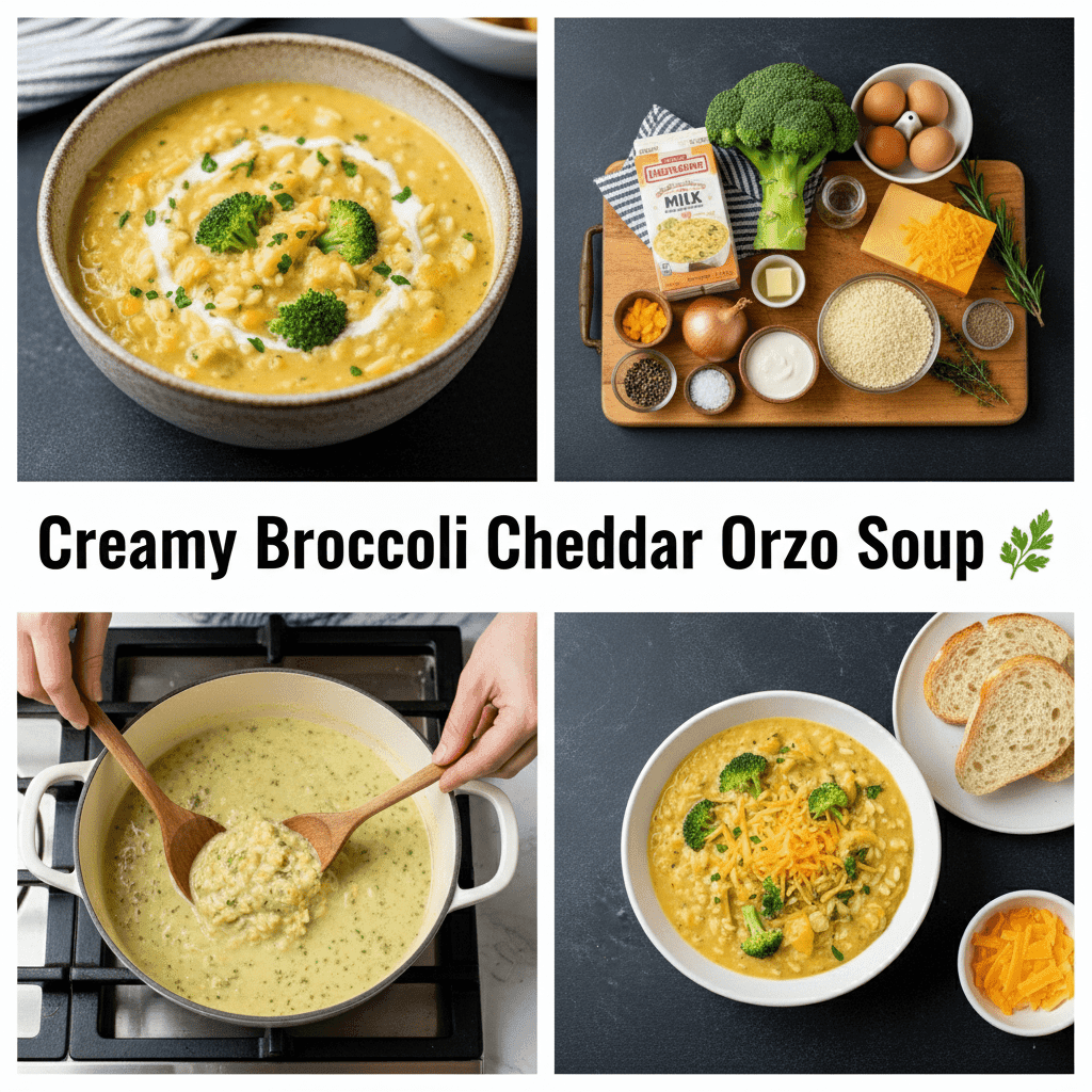 Creamy Broccoli Cheddar Orzo Soup