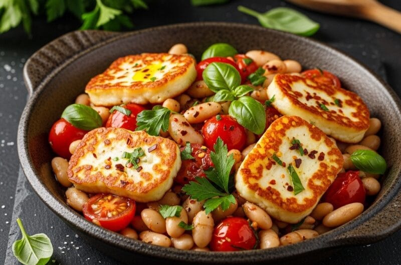 Crispy Halloumi & White Bean Skillet
