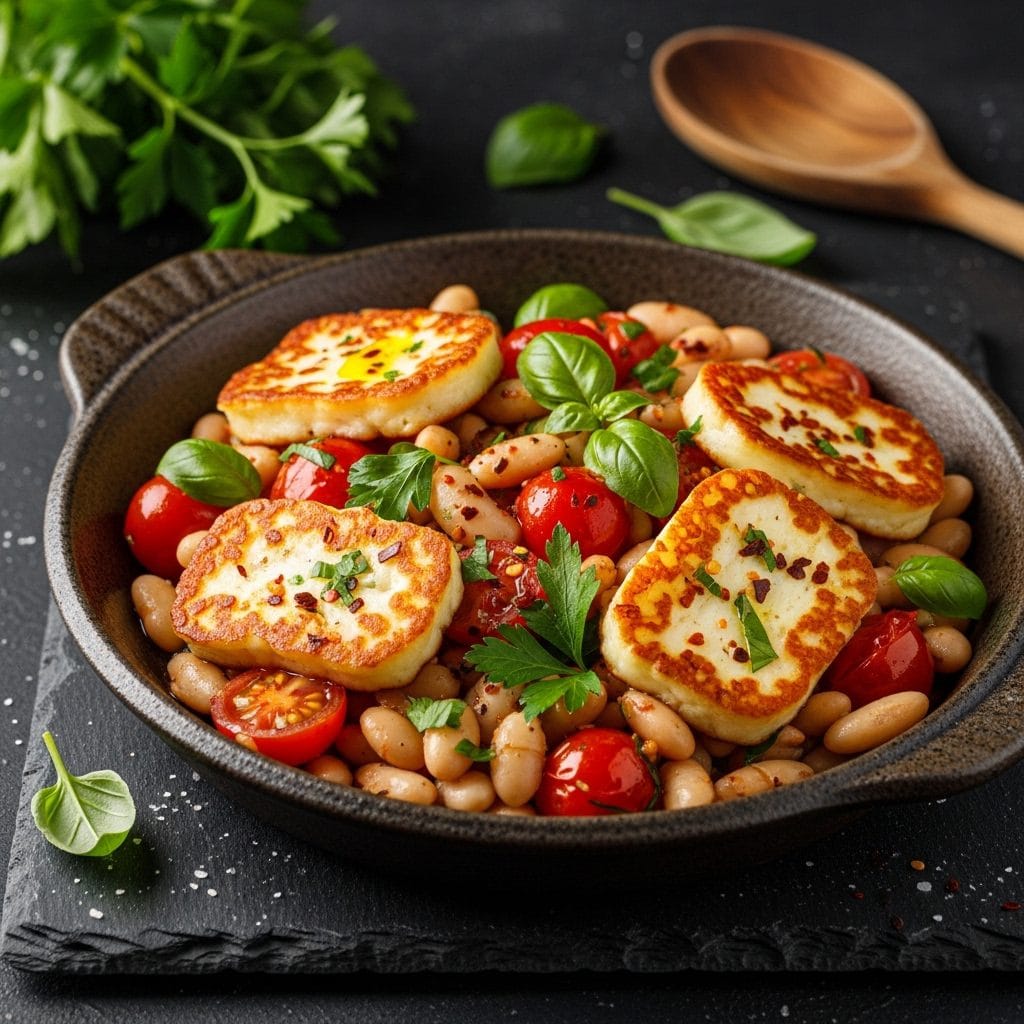 Crispy Halloumi & White Bean Skillet