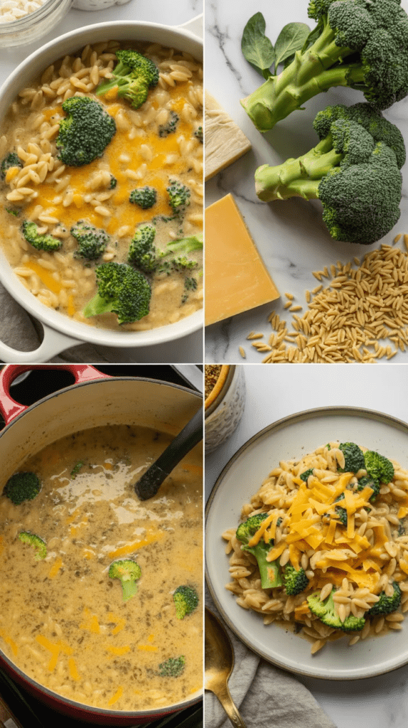 Creamy Broccoli Cheddar Orzo Soup