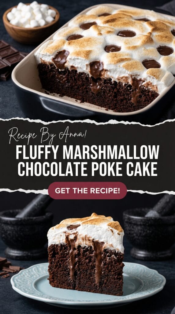 Fluffy Marshmallow Chocolate Poke Cake