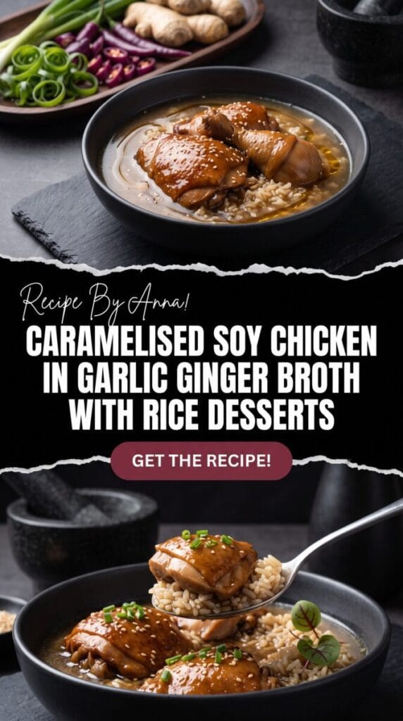 Caramelised Soy Chicken in Garlic Ginger Broth with Rice