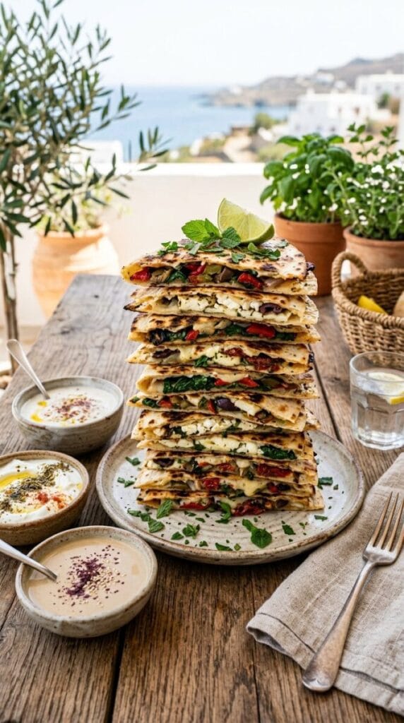 Mediterranean Quesadillas with Spinach and Feta
