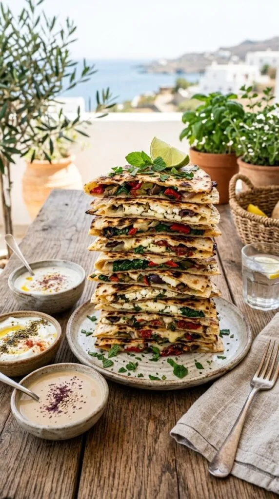 Mediterranean Quesadillas with Spinach and Feta