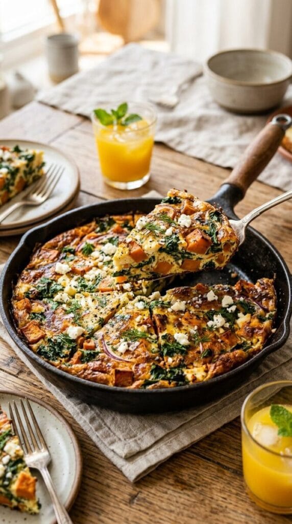 Irresistible Roasted Sweet Potato, Kale and Feta Frittata