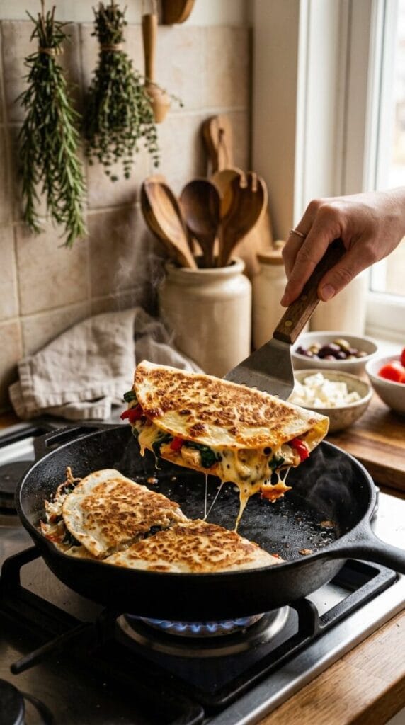 Mediterranean Quesadillas with Spinach and Feta