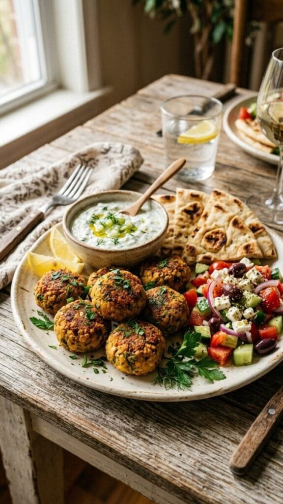 Cozy Greek Lentil Meatballs with Tzatziki