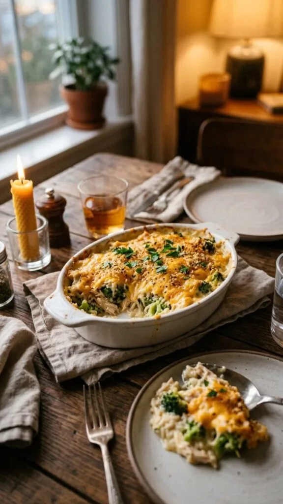Small Batch Chicken Broccoli Cheddar Casserole