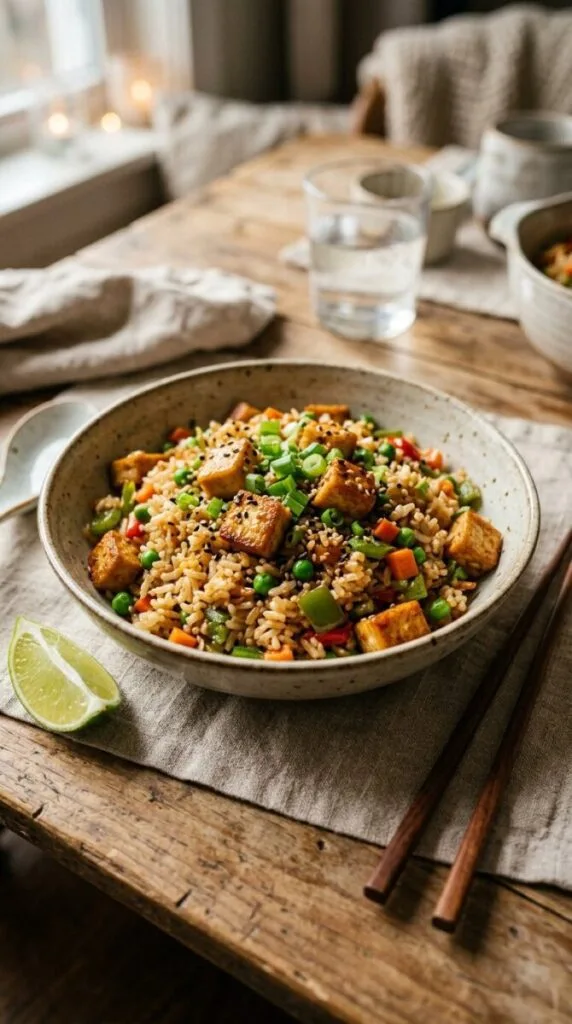 Easy Tofu Fried Rice with Veggies and Soy