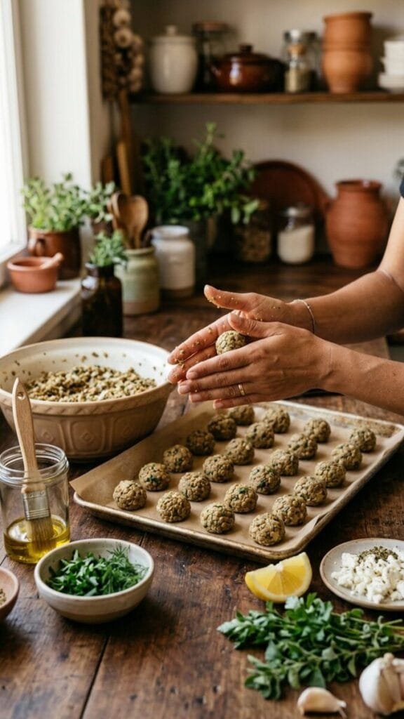 Cozy Greek Lentil Meatballs with Tzatziki
