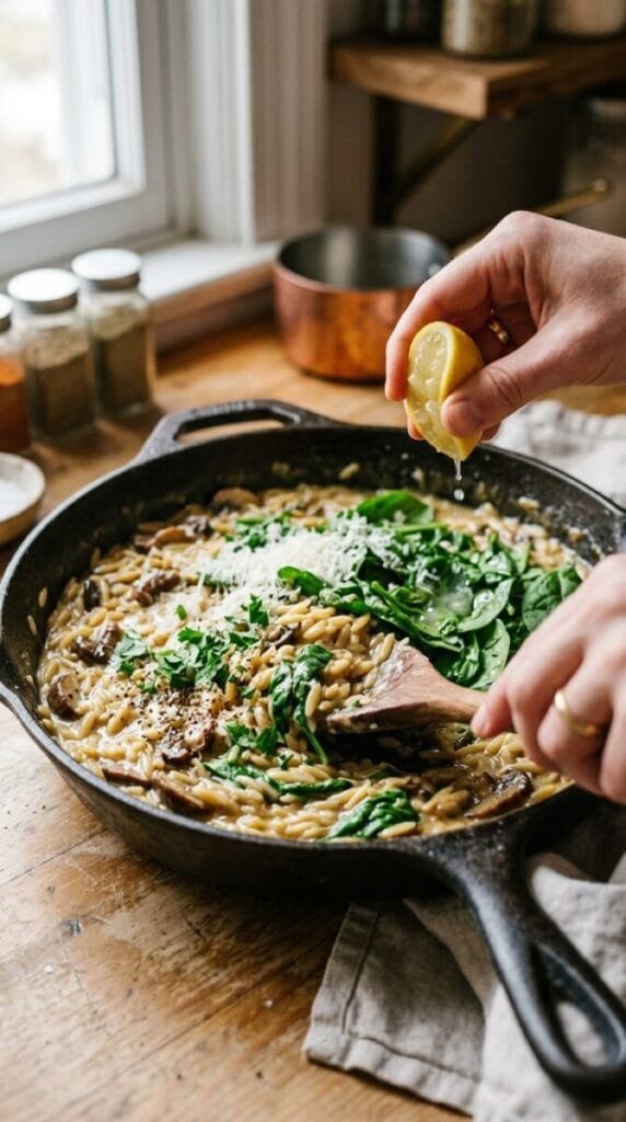 Garlic Butter Orzo with Mushrooms