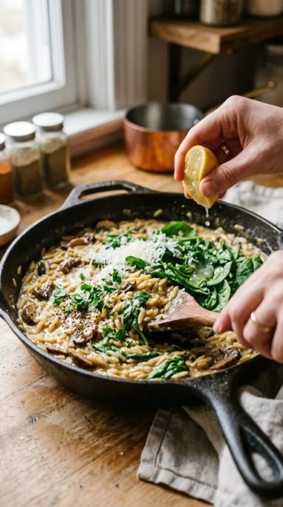 Garlic Butter Orzo with Mushrooms