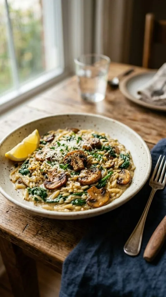 Garlic Butter Orzo with Mushrooms