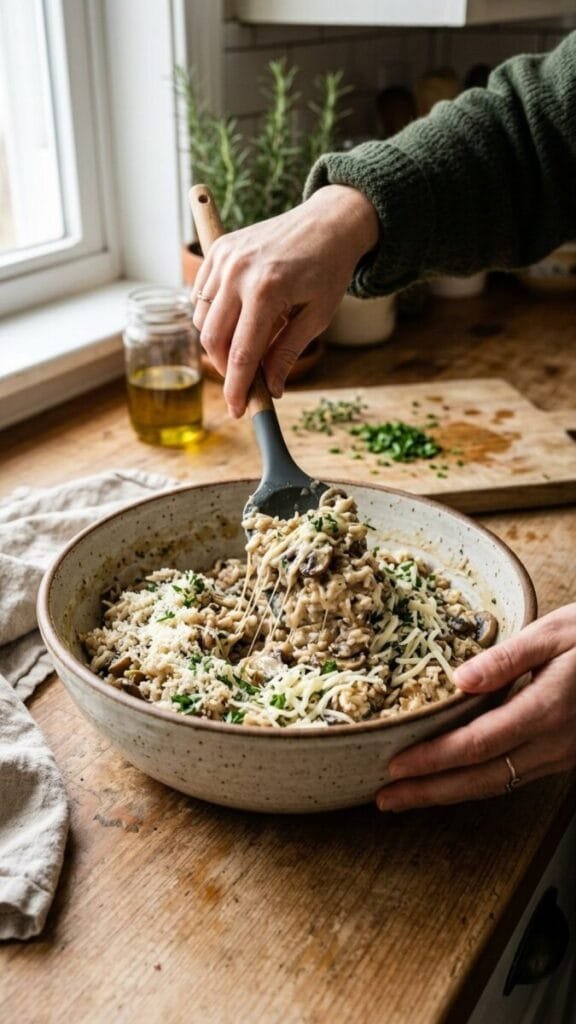 Irresistible Vegetarian Garlic Mushroom Rice Casserole