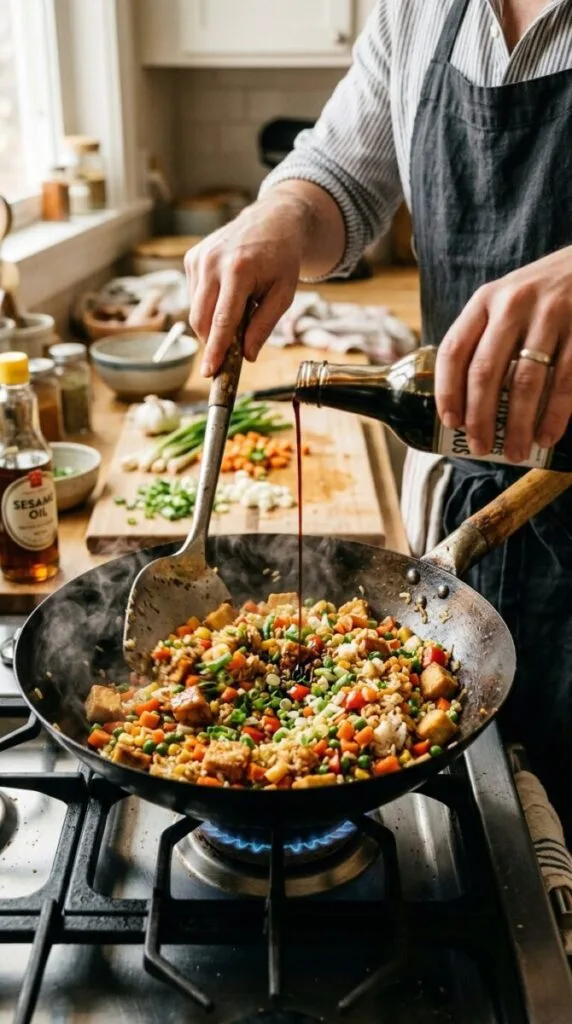 Easy Tofu Fried Rice with Veggies and Soy