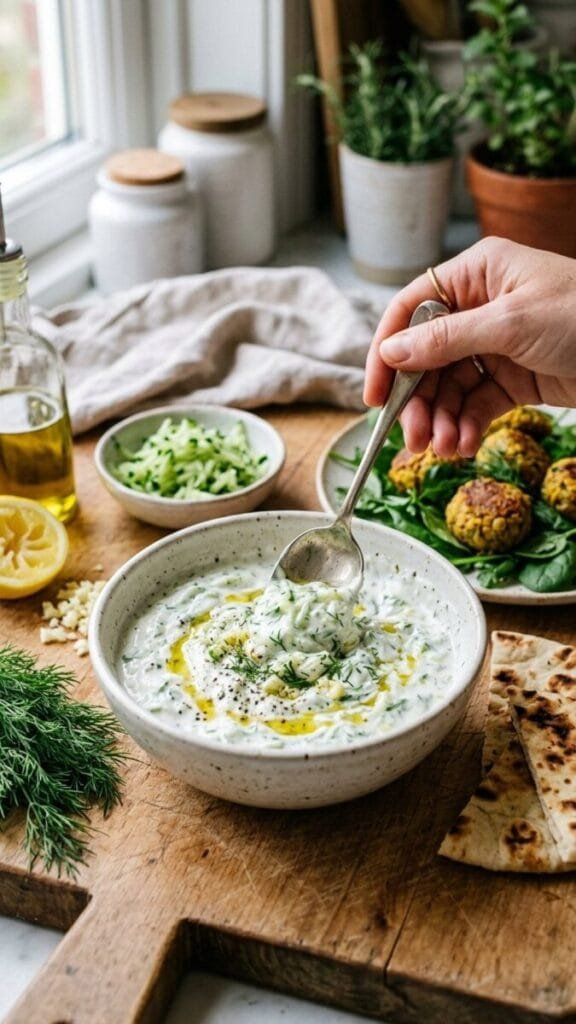 Cozy Greek Lentil Meatballs with Tzatziki