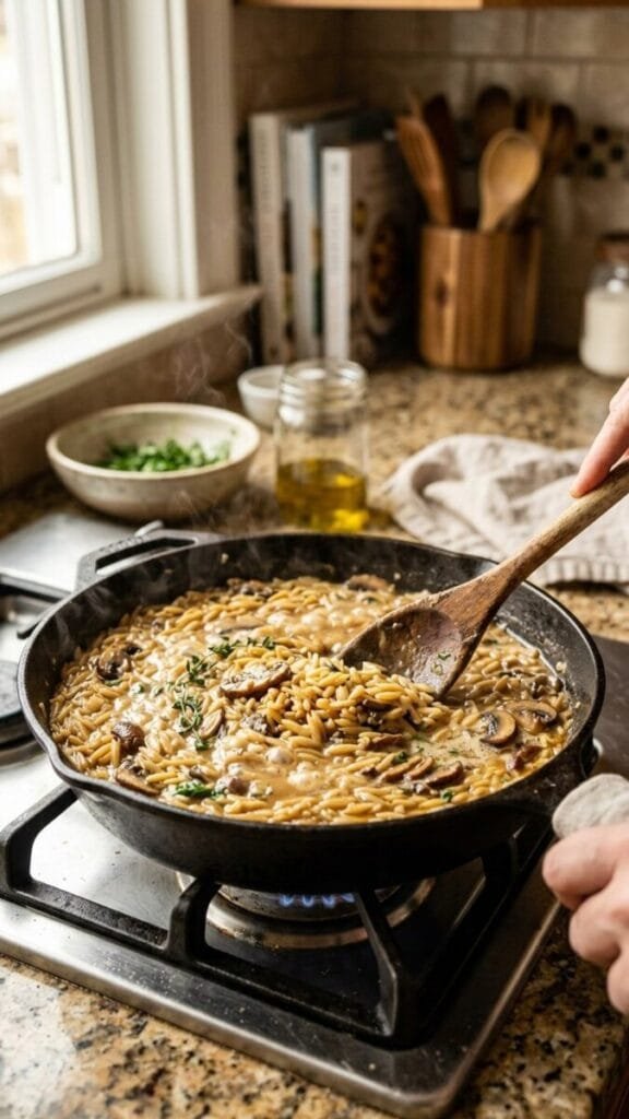 Garlic Butter Orzo with Mushrooms