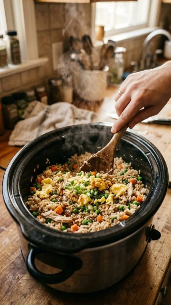 Easy Dump and Go Crockpot Chicken Fried Rice