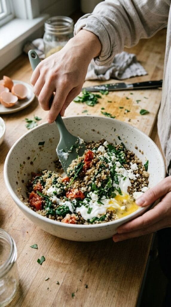 Healthy Quinoa Lentil Spinach Bake