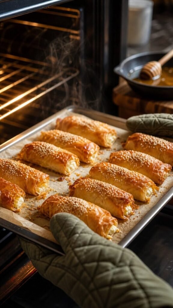 Oven Fried Feta Rolls With Chili Honey