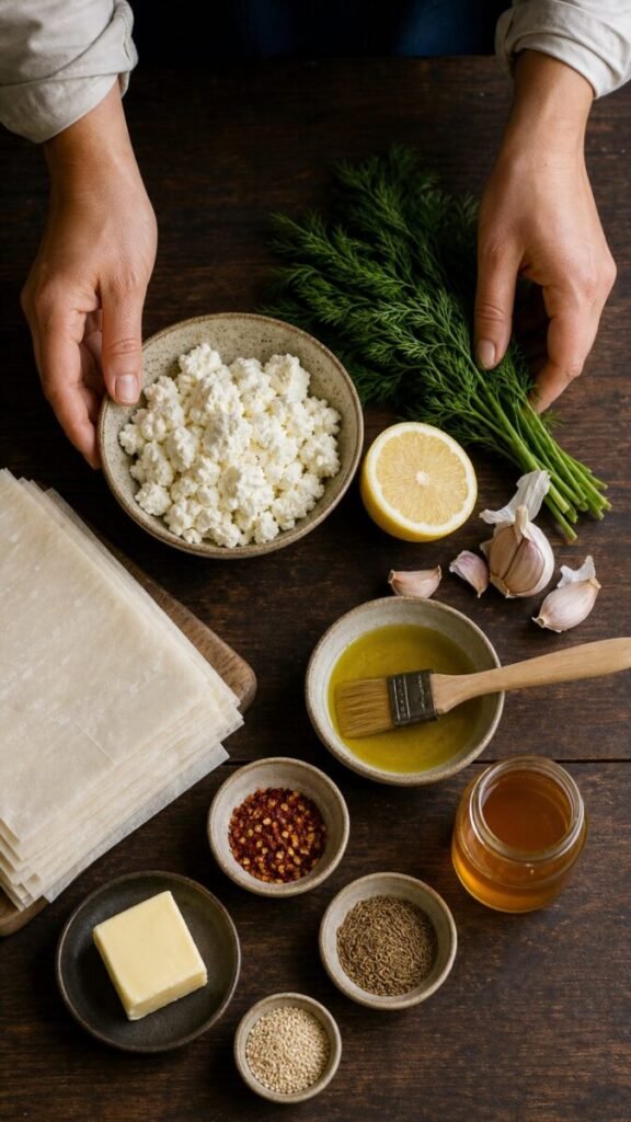 Oven Fried Feta Rolls With Chili Honey