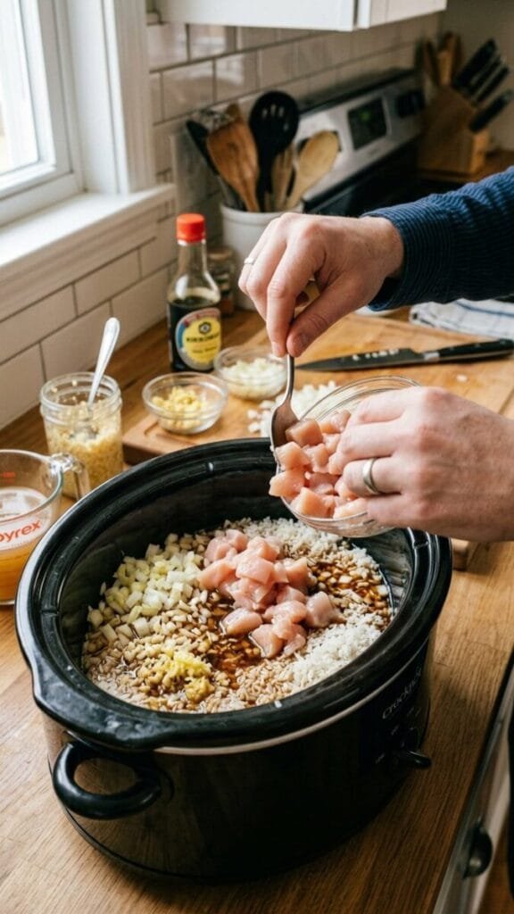 Easy Dump and Go Crockpot Chicken Fried Rice