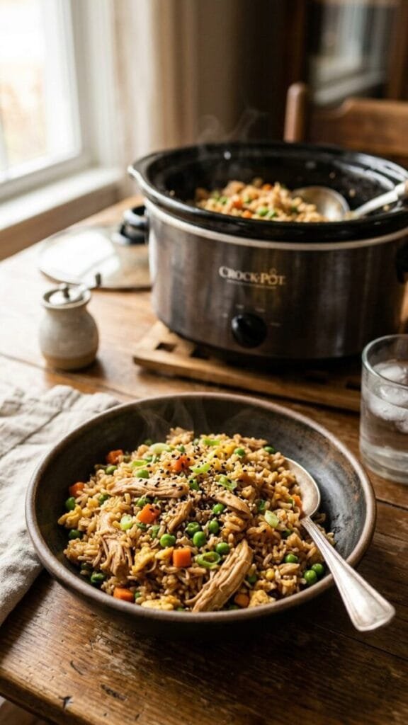 Easy Dump and Go Crockpot Chicken Fried Rice